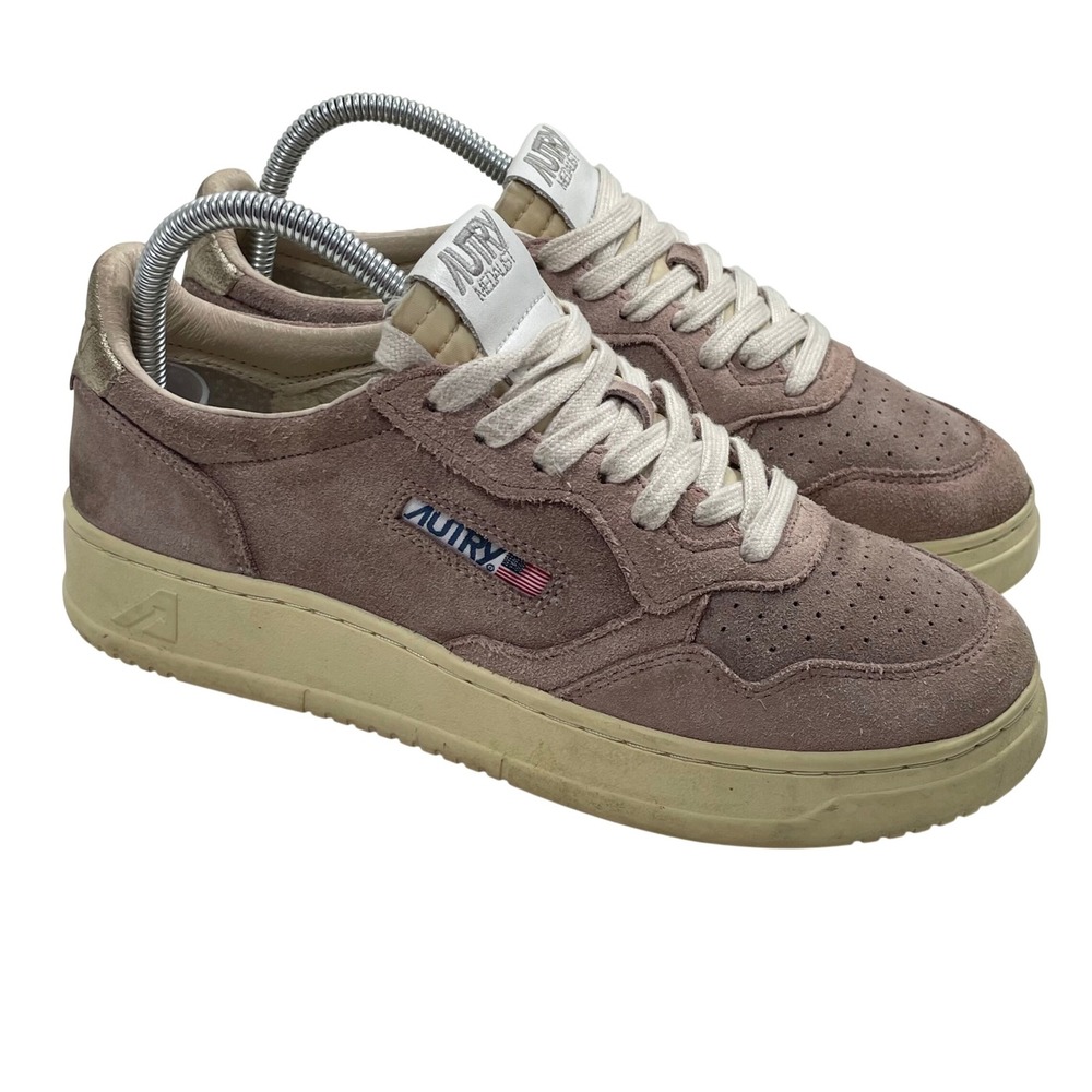 Autry Medalist Low Suede Sneakers Rose Mauve Purple Gold Shoes EU 39 US 8.5-9